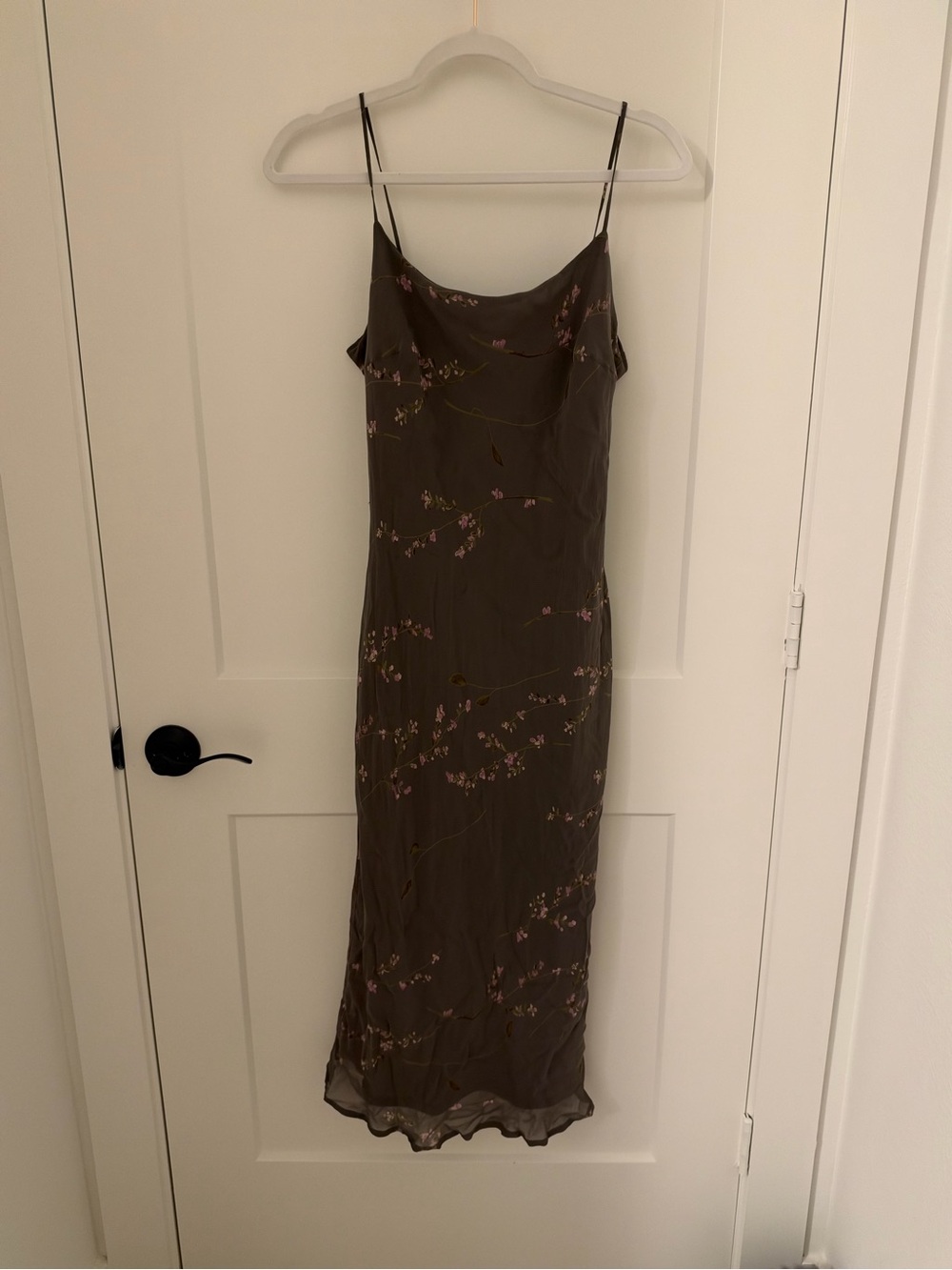 Gray Floral Slip Maxi Dress with Cowl Neck
